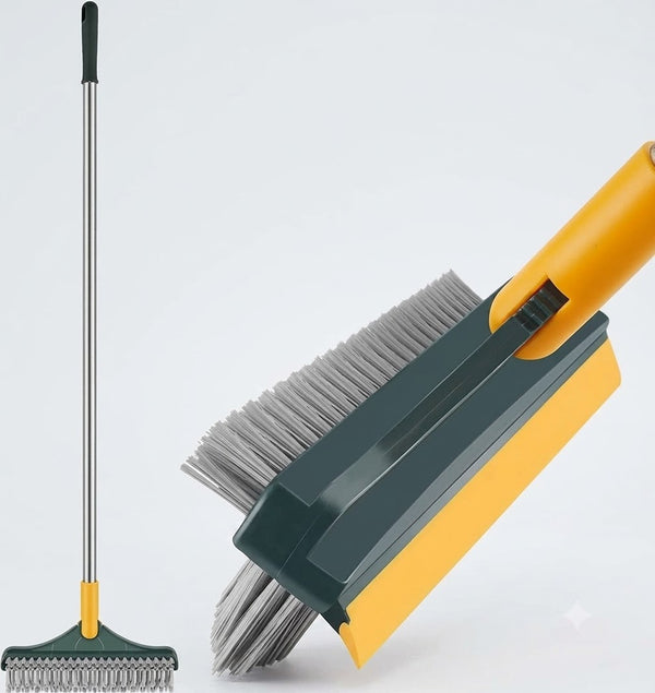 Multi-Function 3-in-1 Floor Cleaning Brush - Heavy Duty Bristle Scrubber with Built-in Squeegee & Corner Scraper for Grout, Floor & Bathroom Tiles