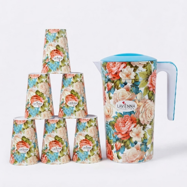 Print Water Jug Glass Set 7 Pcs